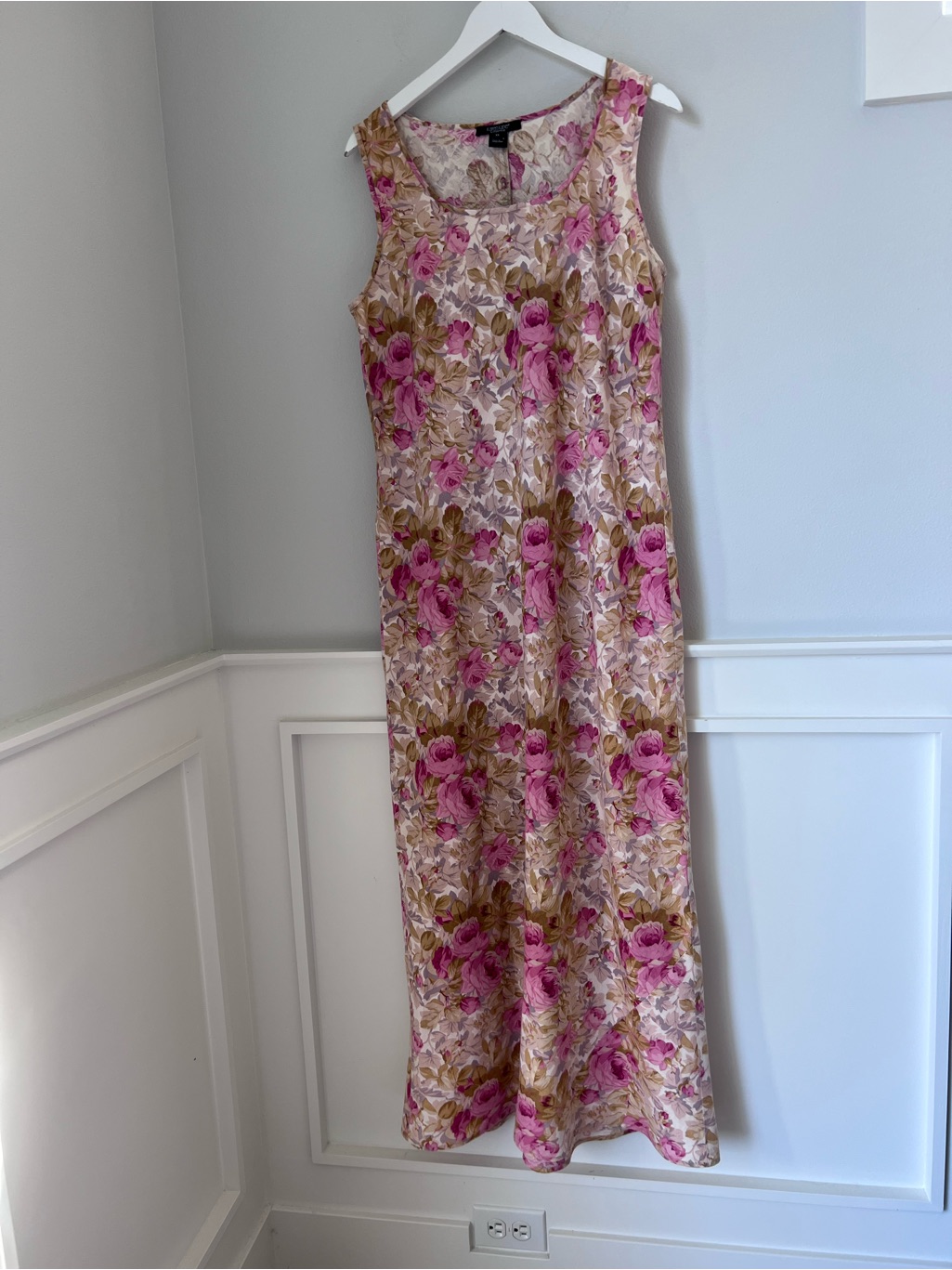 Karen Kane Pink Floral Sleeveless Maxi Dress Xl Linen